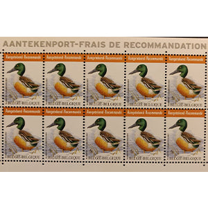 Bpost - 10 zegels voor aangetekende zending - verzending België - slobeend