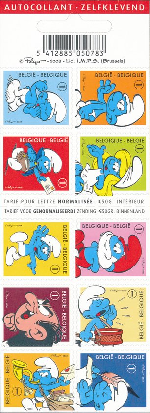Bpost - Strips - 10 postzegels tarief 1 - Verzending België - Smurfen