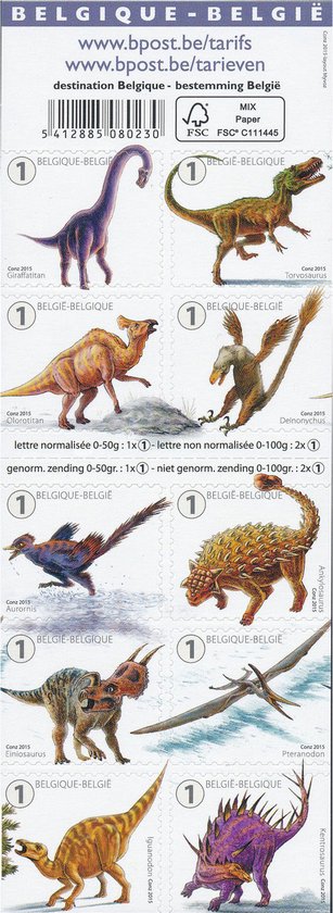 Bpost - Dieren - 10 postzegels tarief 1 - Verzending België - dino's
