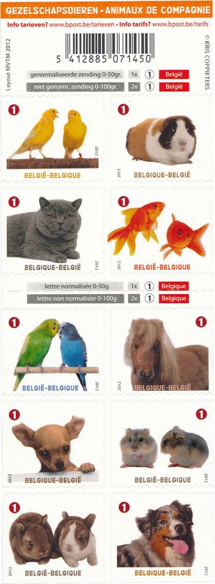 Bpost - Dieren - 10 postzegels tarief 1 - Verzending België - Gezelschapsdieren