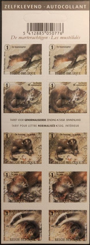 Bpost - Dieren - 10 postzegels tarief 1 - Verzending België - De marterachtigen