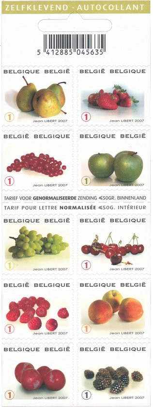 Bpost - Natuur - 10 postzegels - Verzending België - Tarief 1 - Fruit
