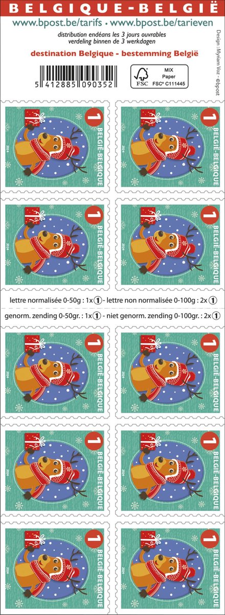 Kerstzegel: Vrolijke kerstdiertjes - non-prior postzegels België