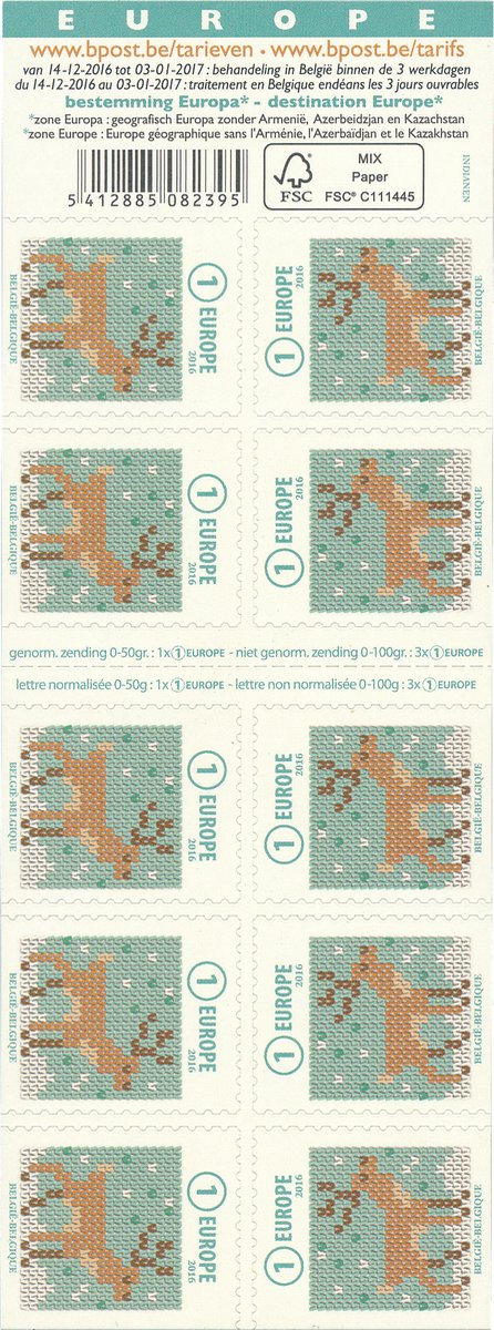 Bpost - Kerst EU - 10 postzegels - tarief 1 EUROPA - Rendier - kerstzegels