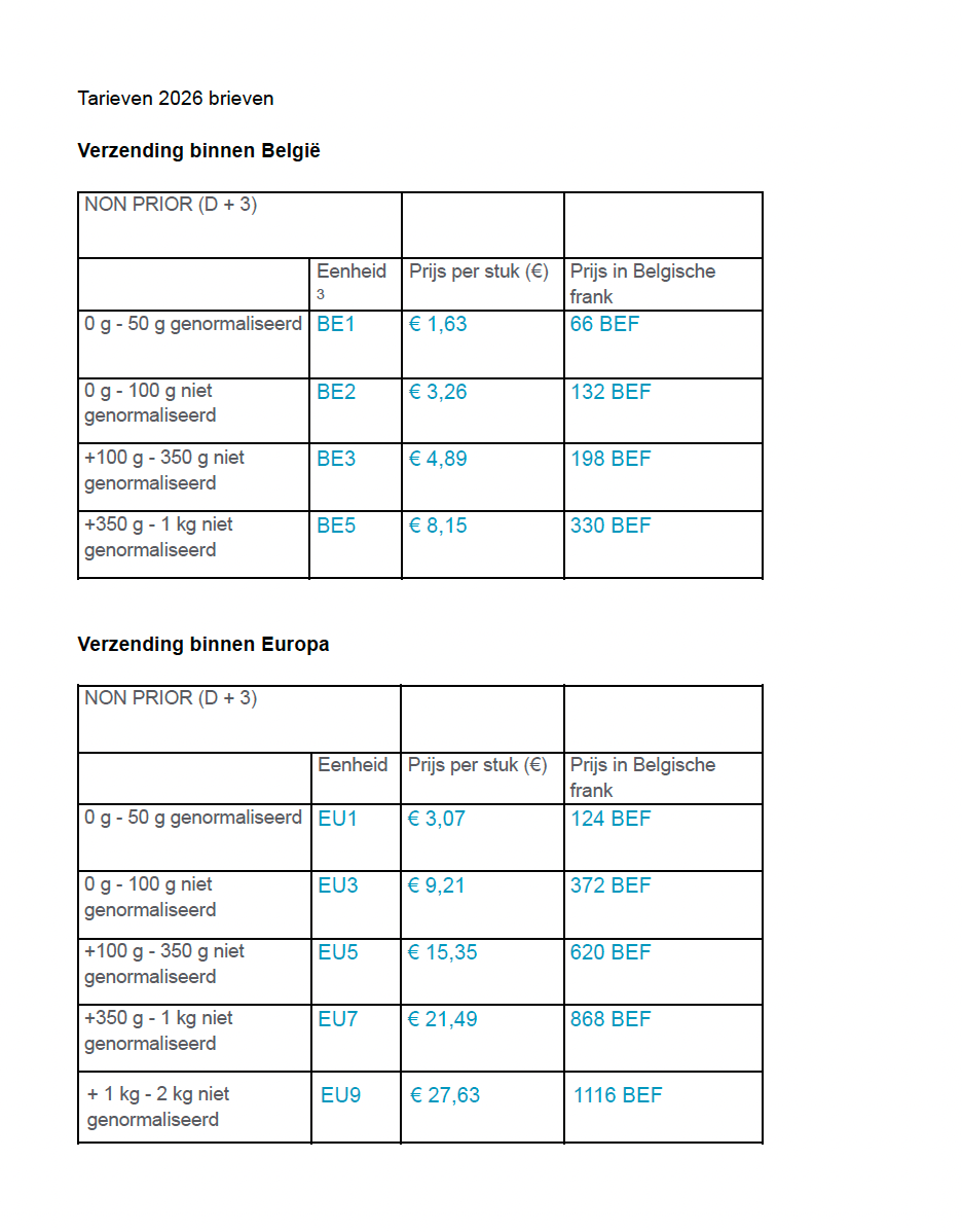 20 voorgekleefde C5 enveloppen – tarief BE1 – venster links