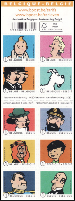 Bpost - Strips - 10 postzegels tarief 1 - Verzending België - Kuifje